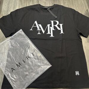 AMIRI Black T-Shirt with White Block Logo